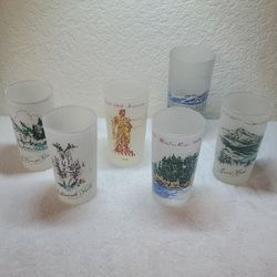 Vintage 50's Frosted Tumbler Glasses Souvenir Oregon Scenic Barware Mid Century