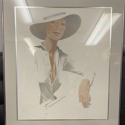 Vintage Very Large Beautiful And Elegant Print Portrait Of Young Lady