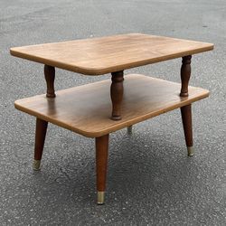 Vintage Mid Century Modern MCM 2 Tier Accent Plant Stand Side End Table Magazine Rack Nightstand