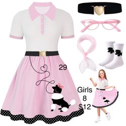 Girls Poodle Skirt Hop Sock 50’s Retro 1950’s Costume Halloween