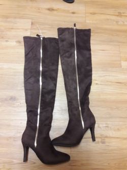 Size 6 1/2 Dark brown suede thigh high boots