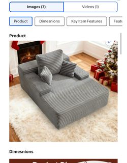 New in box 68.5'' Oversized Chair Chaise Lounge Indoor with Throw Pillows and Armrests Corduroy Upholstered Sofa Bed for Living Room,Grey