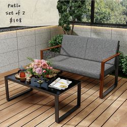 😀 Hitow 2 Piece Outdoor Patio Set, Conversation Chair Set Including Cushion Loveseat Chair and Long Table, Outdoor Patio Furniture for Porch, Balcony