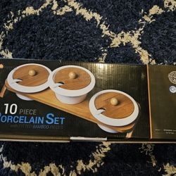 Imperial Home Bamboo & Glass Serving Set. /NEW