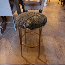 Round Upholstered Bar Stool Gold Metal Frame