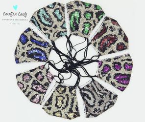 Kids Reusable Sequin Leopard Face Mask Washable, Red, Blue, Gold, Silver, Gray, Hand Made in the USA