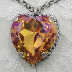Pendant Large Sterling Heart Made with Light Topaz Crystal From Swarovski (338) 