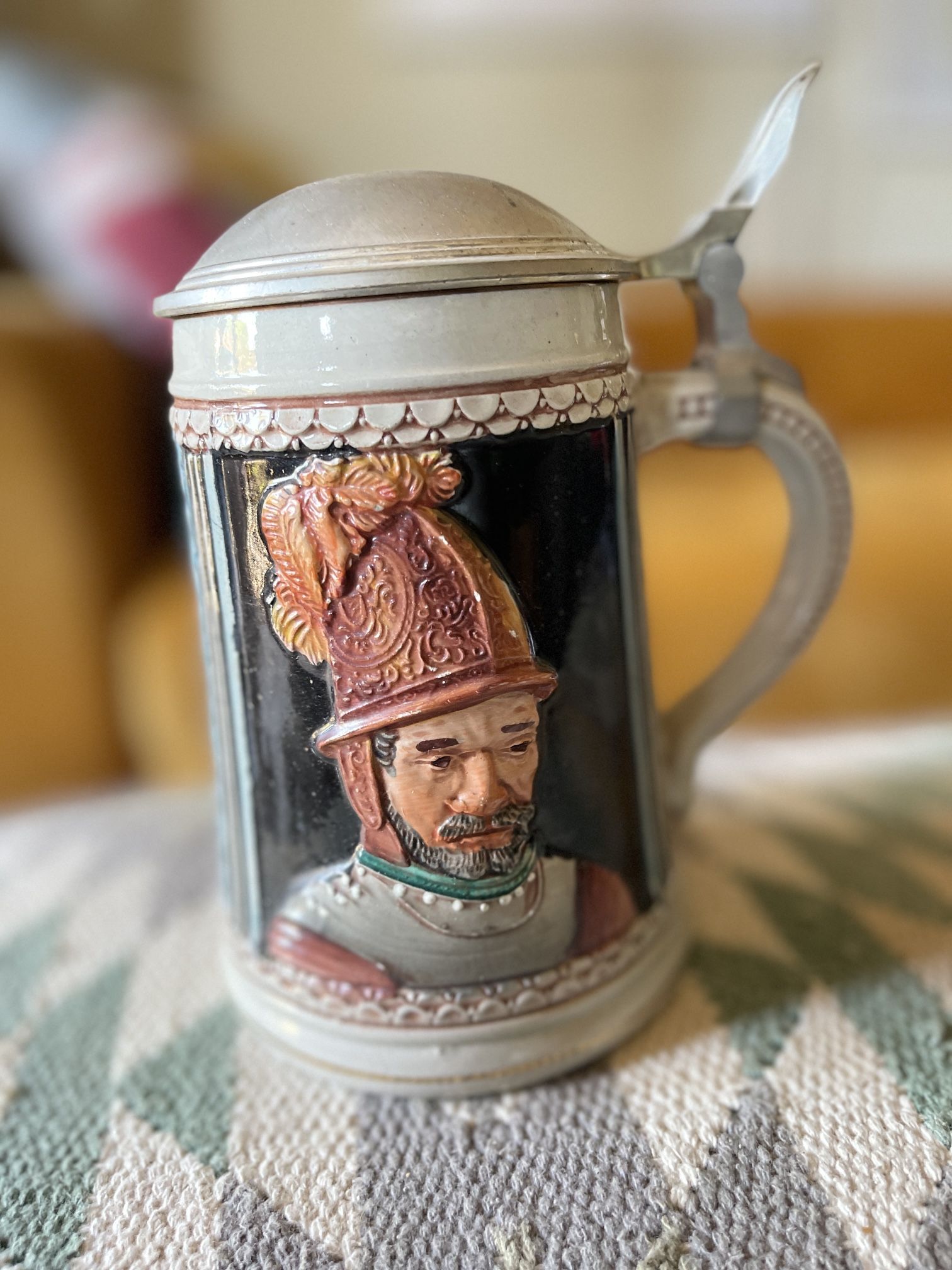Vintage German Style Beer Stein With Pewter Lid Ceramic MugĀ Knight Numbered