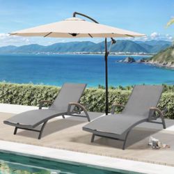 2-Piece Aluminum Outdoor Chaise Lounge with Teak Armrests $180