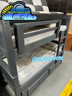 Triple twin grey bunk bed with mattresses colchones camas nuevas