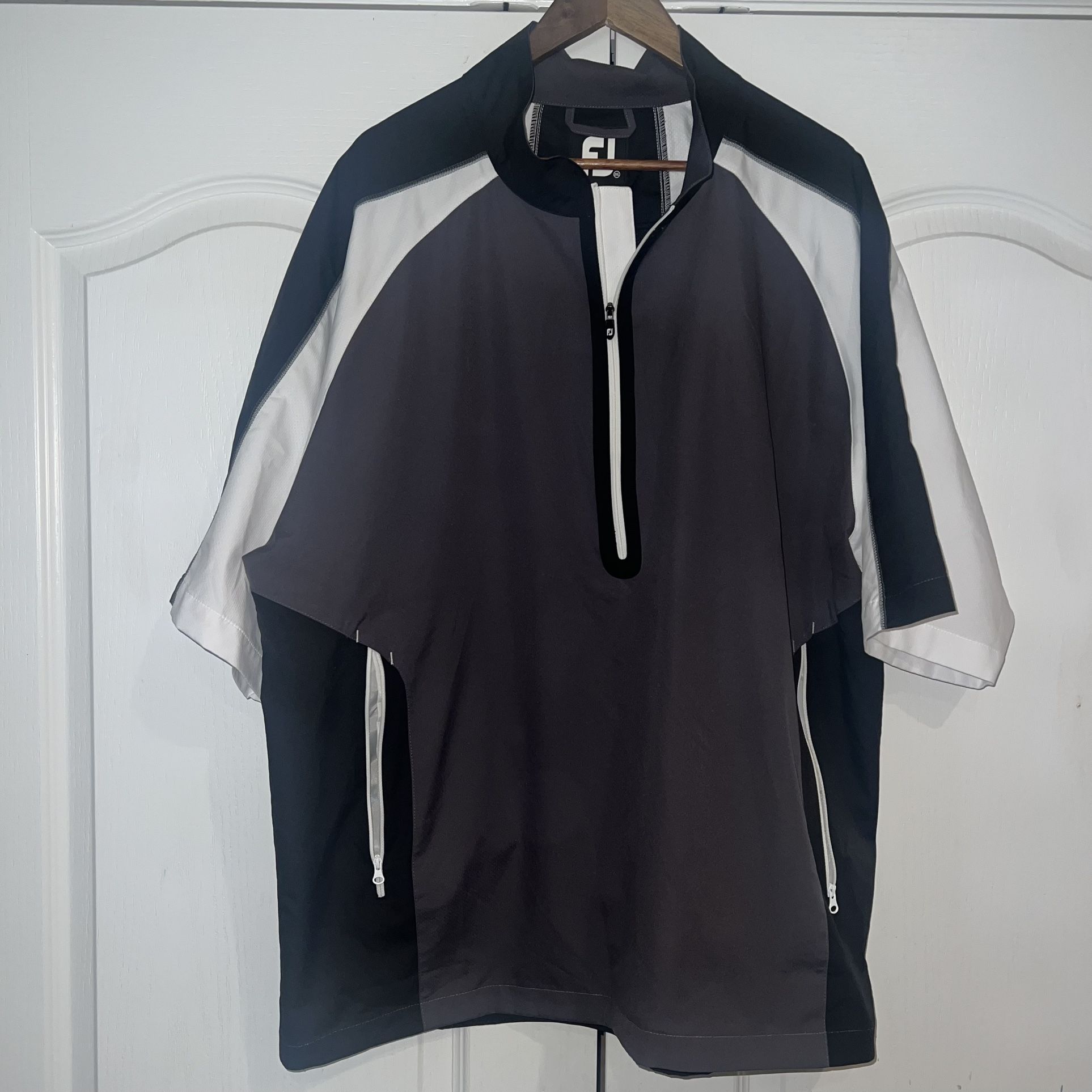 FootJoy FJ Mens 2XL Pullover Windbreaker Gray Short Sleeve 1/2 Zip Golf