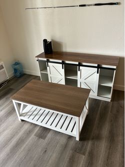TV Stand, Coffee Table, Bar stools and Wine bar
