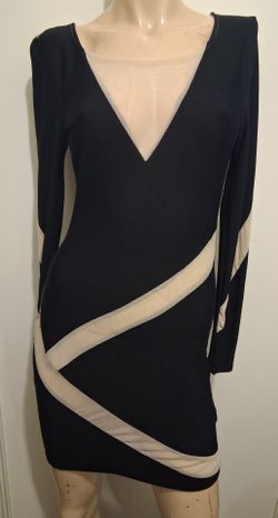 Solemio Los Angeles Black Nude Mesh Body control Dress Size M