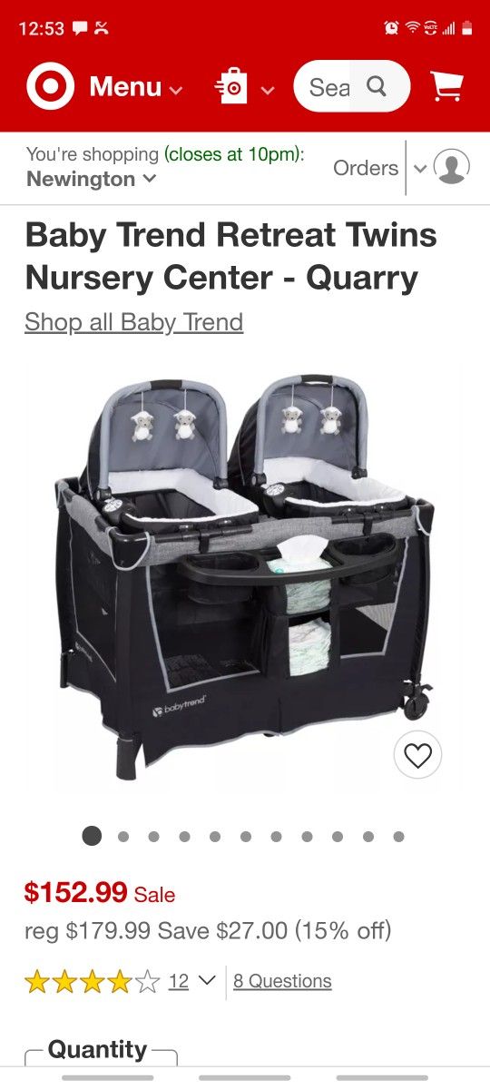 Baby Trend Retreat Twins Nursery Center - Quarry