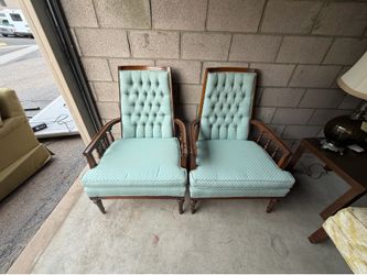 Mid Century Tufted High Back Lounge Chairs