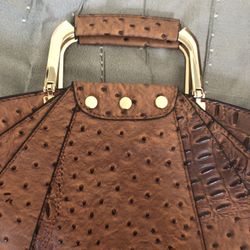 Leather Faux Ostrich Satchel/Handbag With Strap