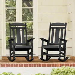Set of 2 All-Weather Plastic Outdoor Rocking Chair Porch Rocker Patio Rocking Chairs - Black