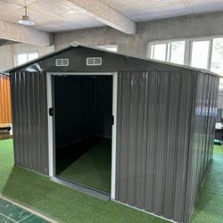 (New in box need assemble) 8’ L x 10’ W x 6.’ H galvanized steel Metal Storage Shed Outdoor Garden Backyard 8’x10’ Storage. 