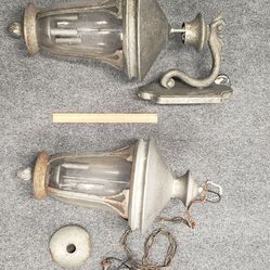 Antique Metal Glass Porch Lights Two