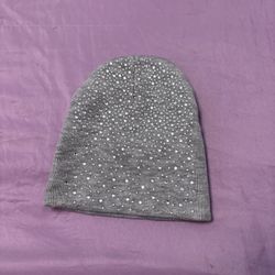 Grey Rhinestone Beanie One Size 