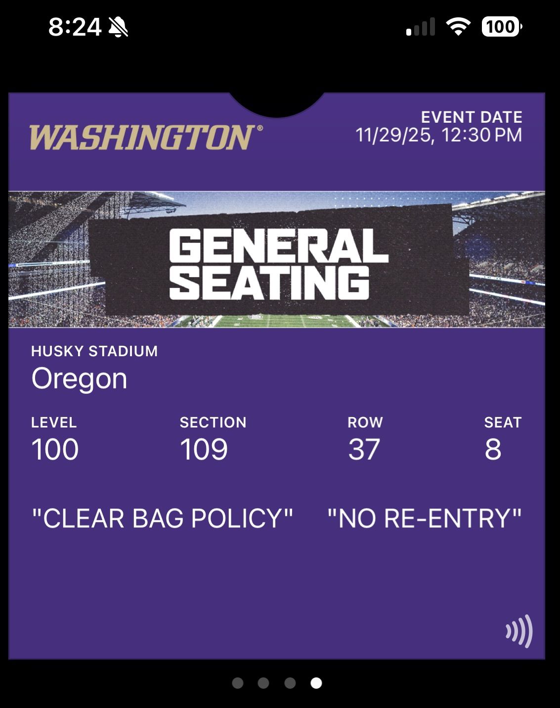 Two (2) UW vs. Oregon 11/29 Football Tickets 100 Level 