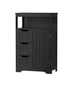 Black Bathroom Floor Cabinet with 3 Drawers and 1 Door