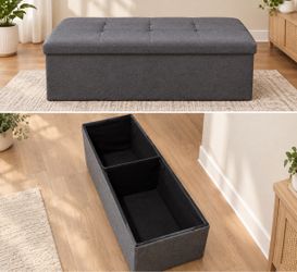 Dark Gray Tufted Storage Ottoman Bench
