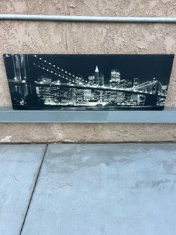 New York City Skyline Brooklyn Bridge Canvas Wall Art (46” L x 16” H)