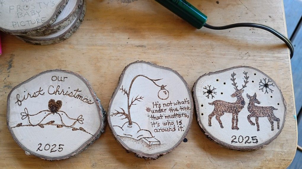 Wood Burned Wood Slice Ornaments