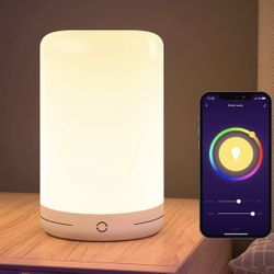 Smart Table Lamp, Color Changing Dimmable Bedside Lamp Compatible with Alexa and Google Home, Touch and App Control RGB Warm White LED Tap Lamp for Be