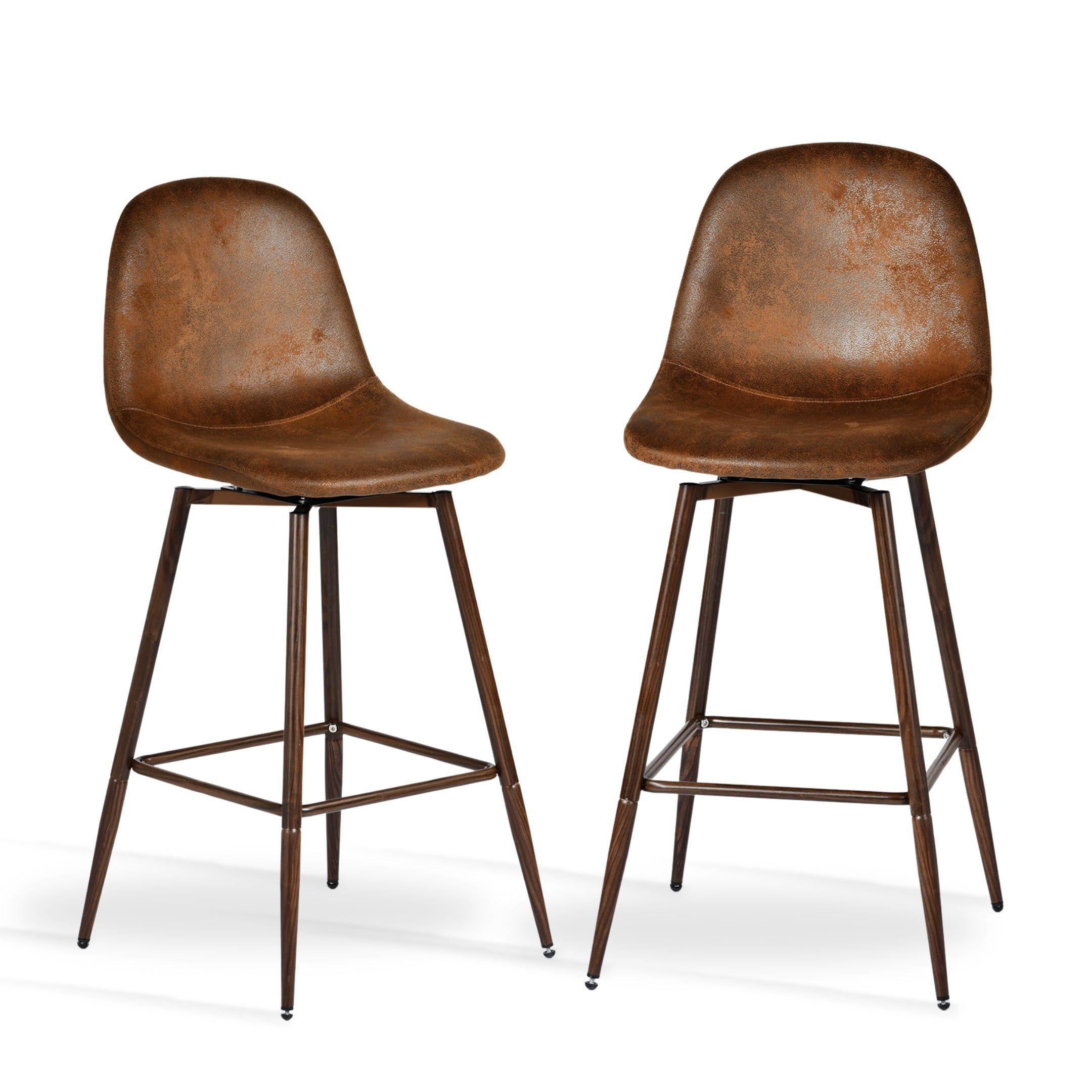 Homy Casa Charlton Counter 2PC Bar Stool Suede Brown Swivel Chair Open Box