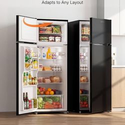 Upstreman 7.7 Cu.Ft. Refrigerator with Freezer, Double Door Fridge, Adjustable Thermostat, Large Capacity, Reversible Door Swing, Refrigerator for Apa
