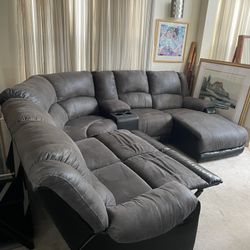Ashley Furniture Nantahala 6-Piece Reclining Slate Gray/Grey and Black Leather Sectional Sofa with a Chaise
