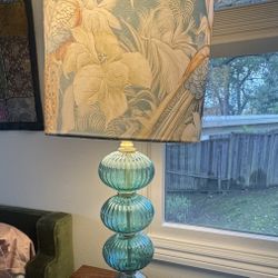 2 Matching Glass Lamps With Designer Shades