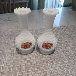Vintage Hobnail Milk Glass Bud Vases..