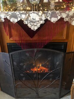Black Wrought Iron Trifold  Fireplace Screen