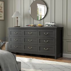 9-Drawer Dresser for Bedroom, 63" Wide Dresser TV Stand for TVs up to 75", Farmhouse Long Storage Wooden Dressers Organizer, Large Chest of Drawers wi