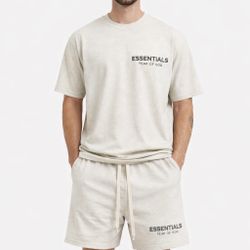 Essentials Fear of God Men’s Short Set – Premium Streetwear Outfit (Beige)