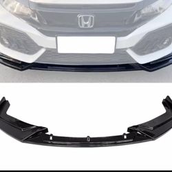 Fits 17-21 Honda Civic Hatchback IKON Style Gloss Black 3PCS Front Bumper Lip PP