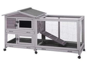 Indoor Rabbit Hutch AIR19, Outdoor Bunny Cage, 9.6ft² - One Run Rabbit Hutch-Gray