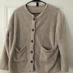 Cozy Beige Button-Up Fleece Jacket women’s size XS