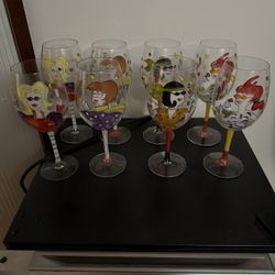 8 Hand-painted Wineglasses