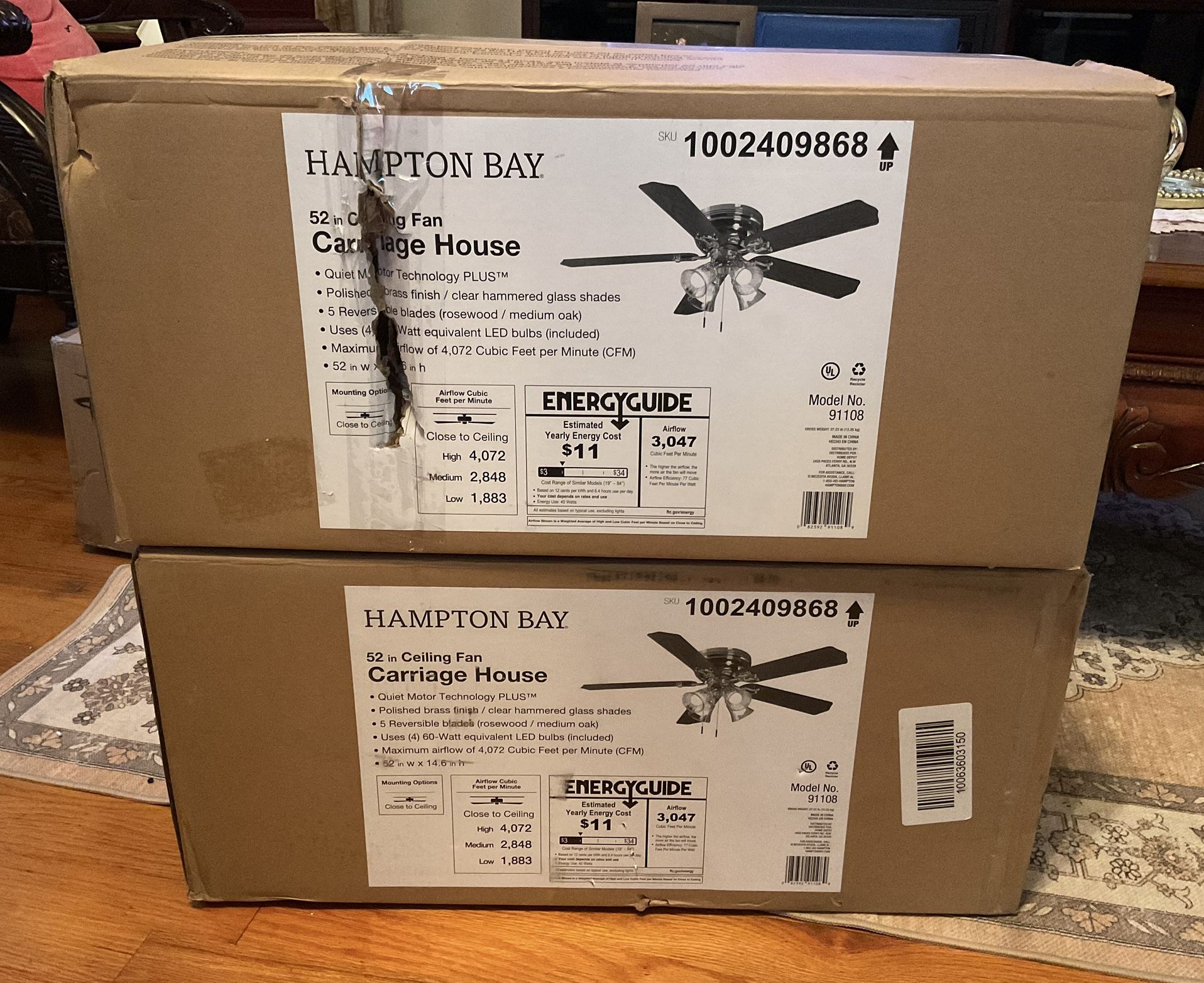 Hampton Bay Carriage House 52 in. Indoor LED Polished Brass Ceiling Fan