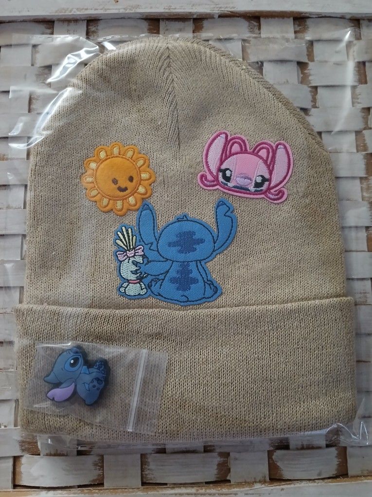 Lilo & Stitch Beanie Hat Featuring Angel; Kaki Tan Beige, One Size Fits Most