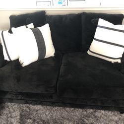 Two Matching Black Microfiber Sofa And Loveseat