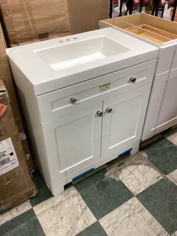 White Bathroom Vanity with Integrated Sink