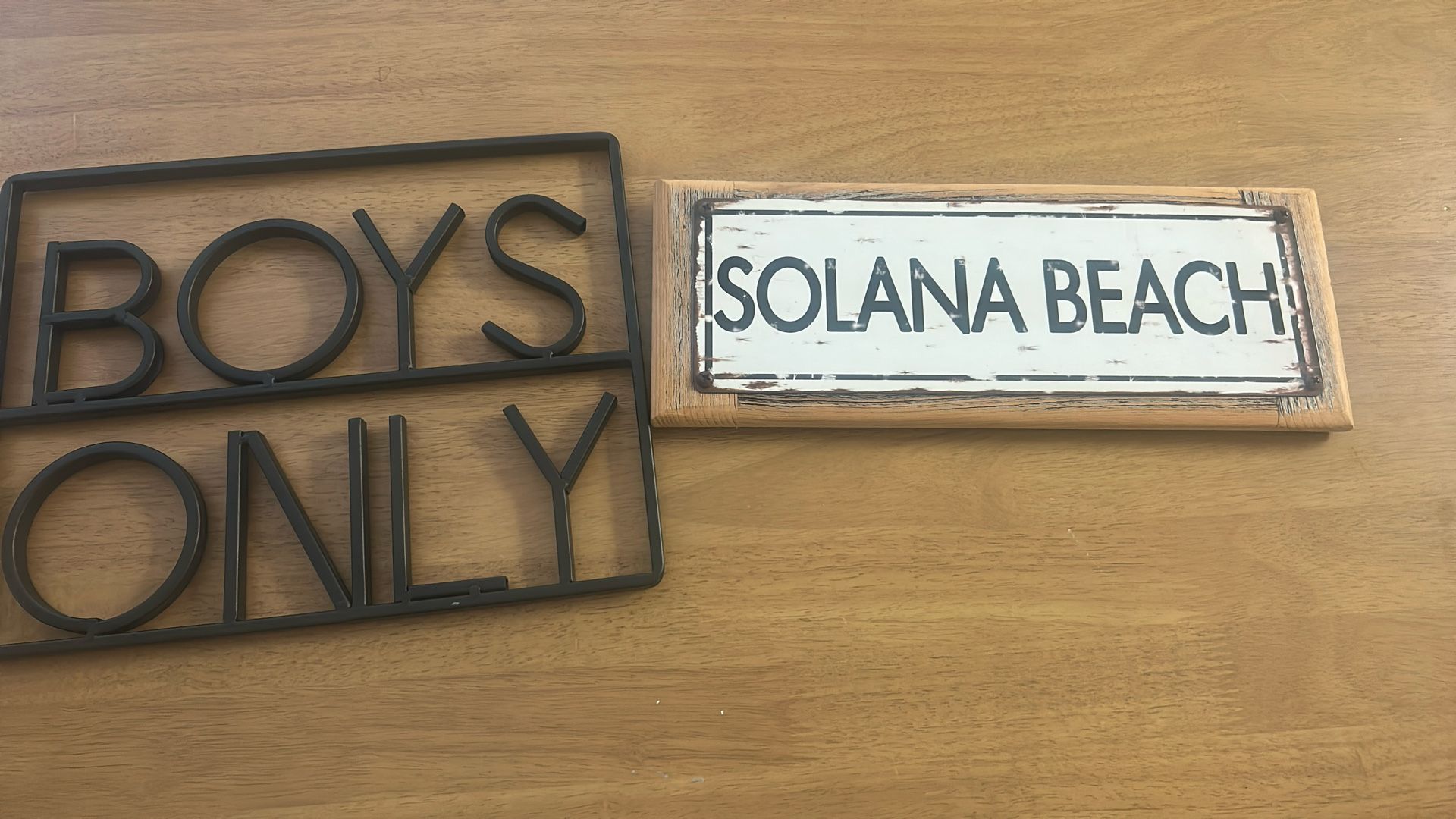 Wall Decoration Metal Sign And Wooden Plate Sign Boys Only And Solana Beach