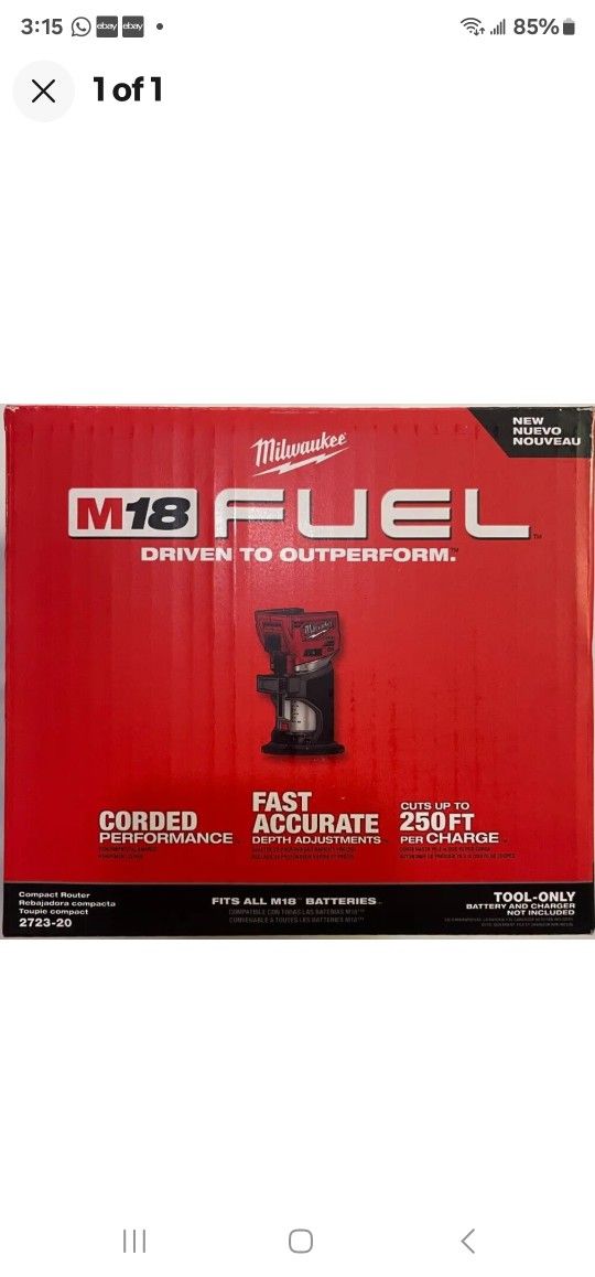 Milwaukee 2723-20 M18 Fuel Compact Router (bare tool) NEW