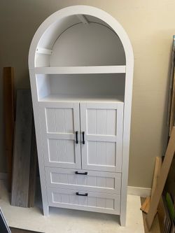 71.3"Tall Arched Cabinet, 6-Tier Arched Bookcase with Doors and Shelves,Arch kitchen cabinet hutches