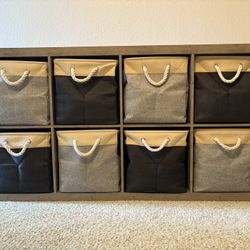 8 Cube Storage Organizer (Dresser, Hallway, Living room),  Rustic Grey, w/Storage Bins